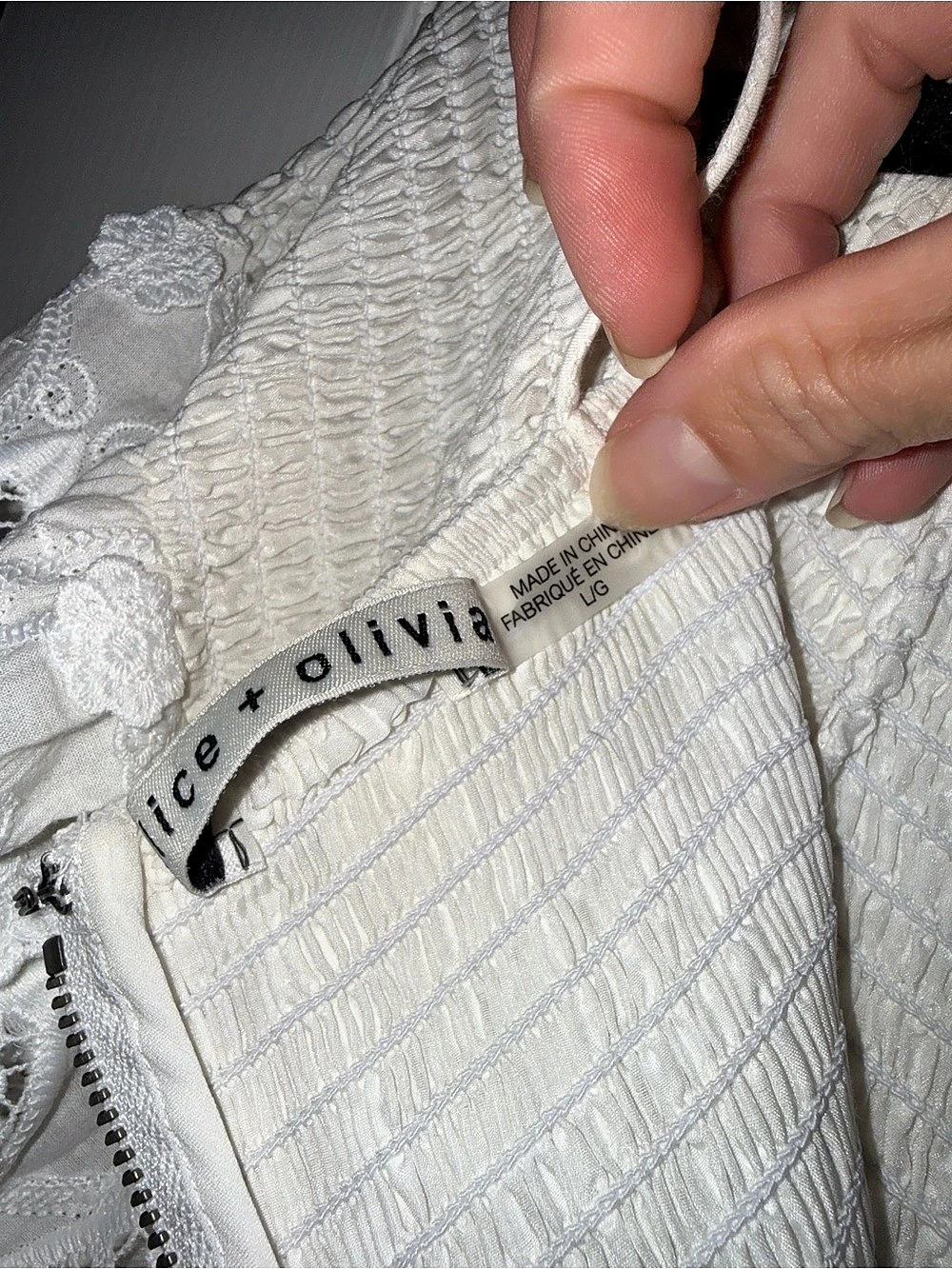 alice + olivia Roseline smocked White Lace Maxi Dress Large - Picture 13 of 16